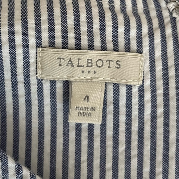 {Talbots} Sleeveless Seersucker Fit & Flare Midi Dress in Blue & White - Size 4 - Picture 7 of 8